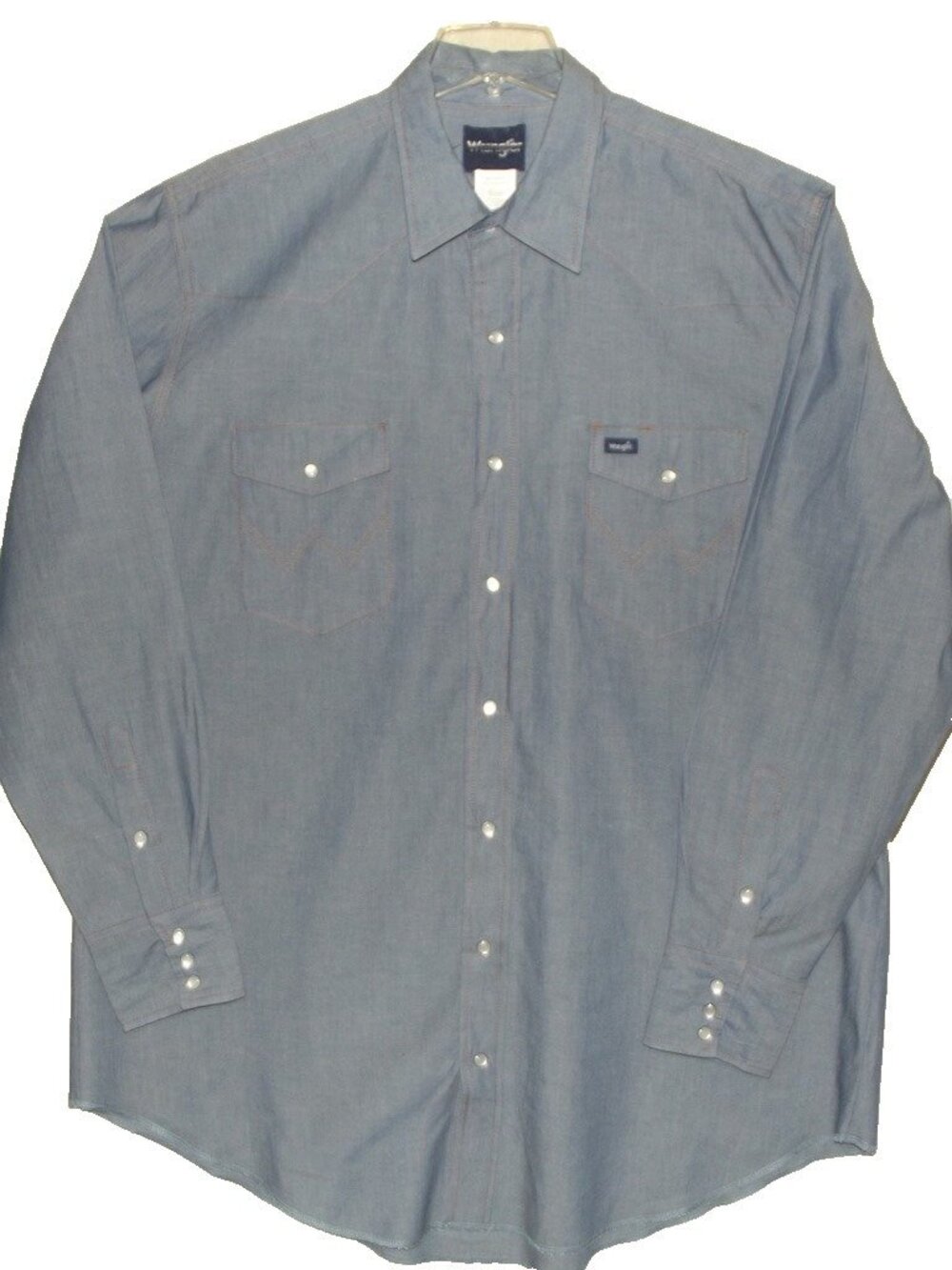 Wrangler Western Shirt Mens 2XL Pearl Snap Blue Chambray Button Up Long Sleeve